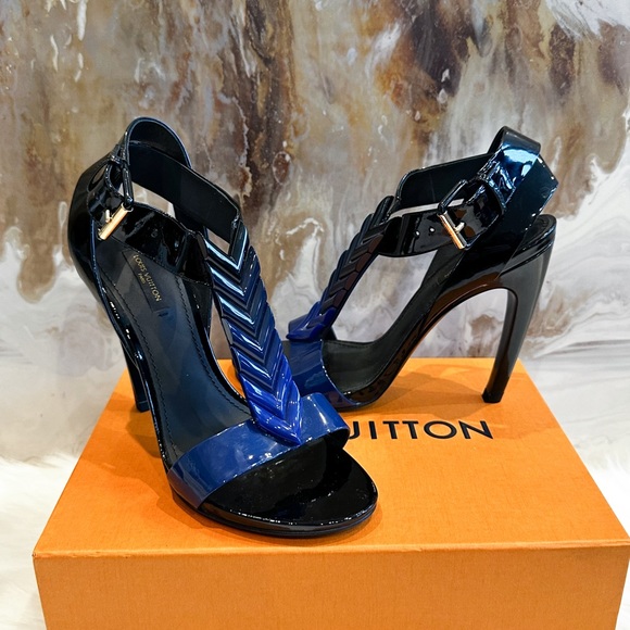 Louis Vuitton Blue Ombre Essential V Rubber Patent Sandal Heels 38.5 - Picture 9 of 9